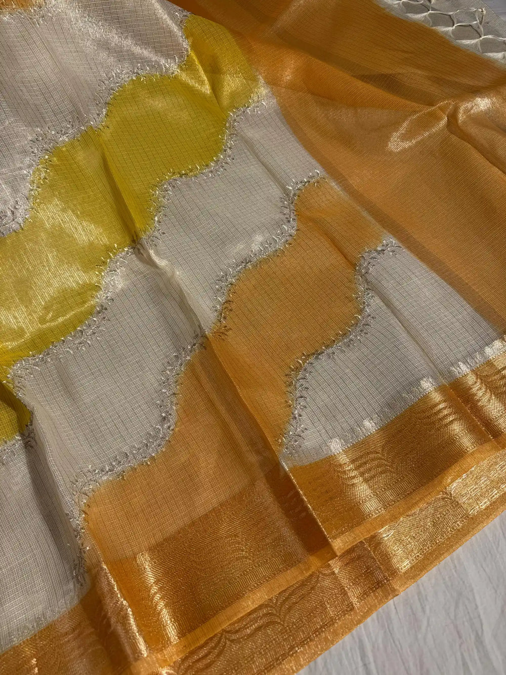 Kota Tissue Saree with Handbrush Paints and Zari Chikankari Work