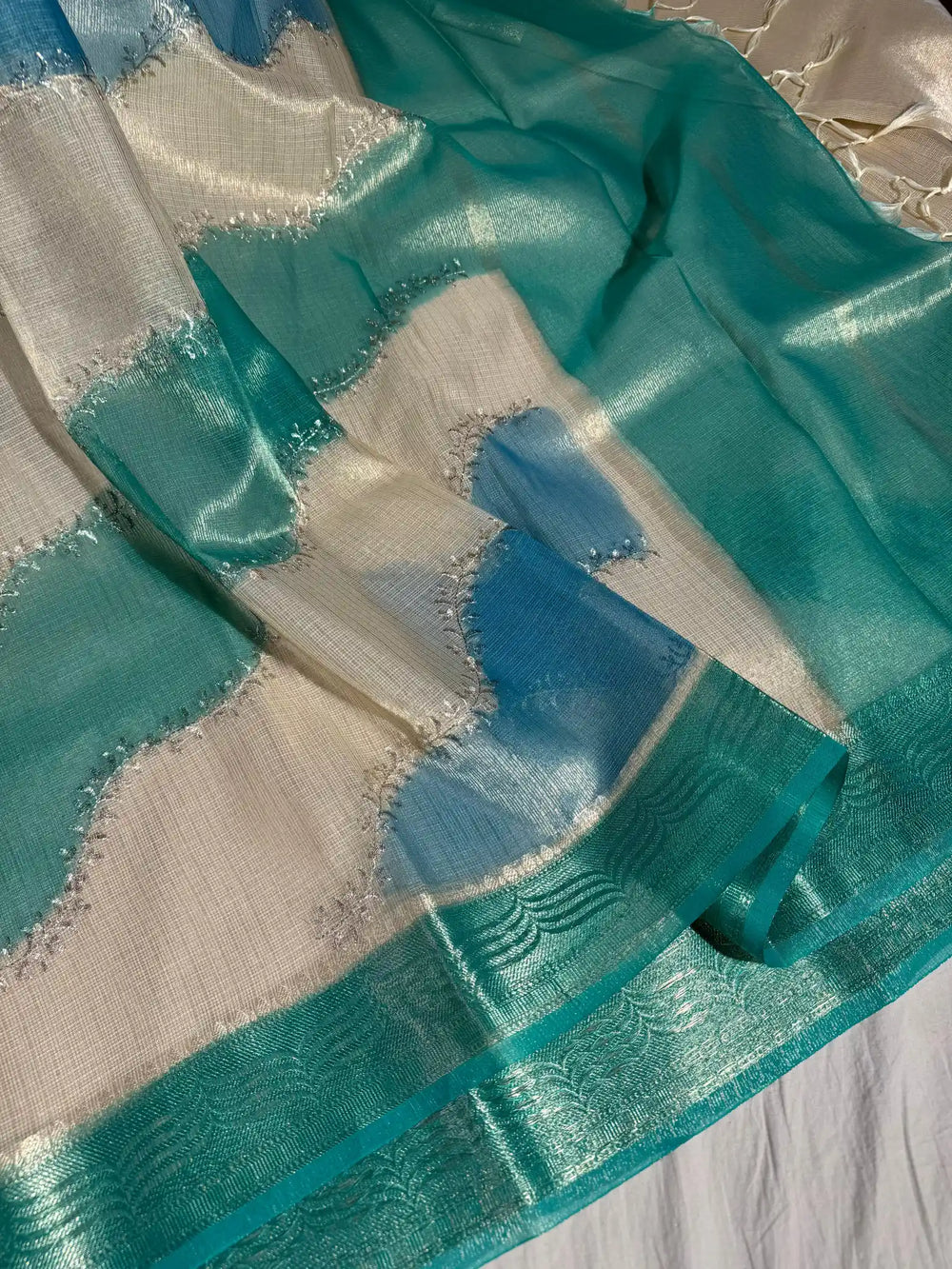 Kota Tissue Saree with Handbrush Paints and Zari Chikankari Work