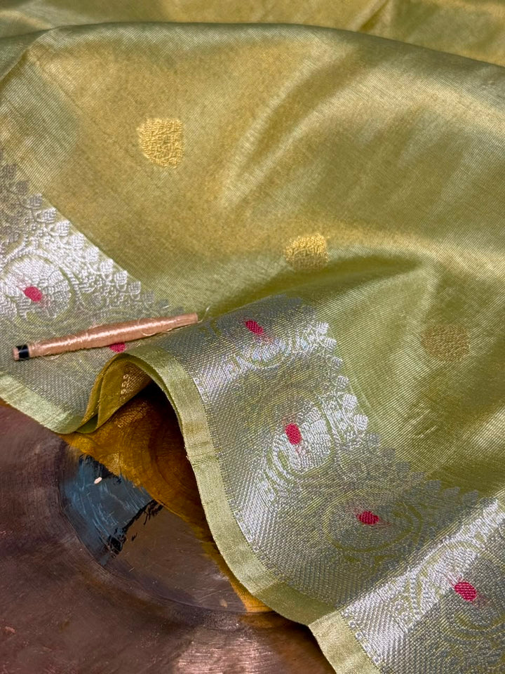 Minted Green Soft Breathable Tissue Khaddi Buti Saree