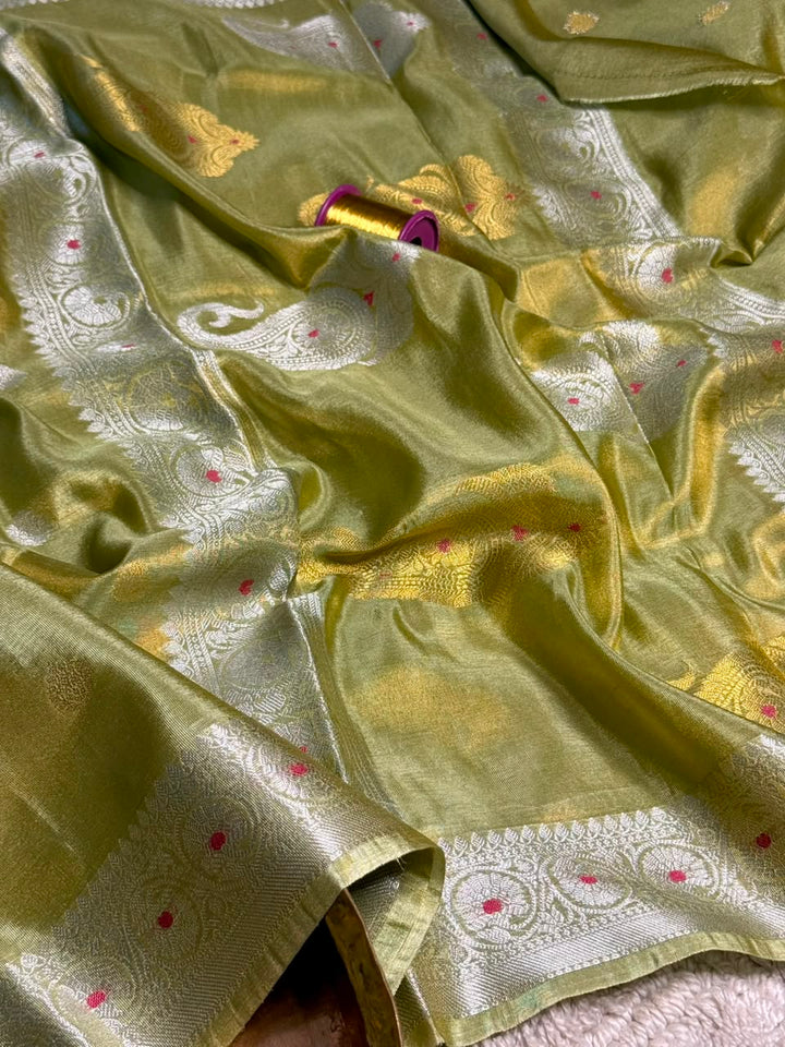 Minted Green Soft Breathable Tissue Khaddi Buti Saree