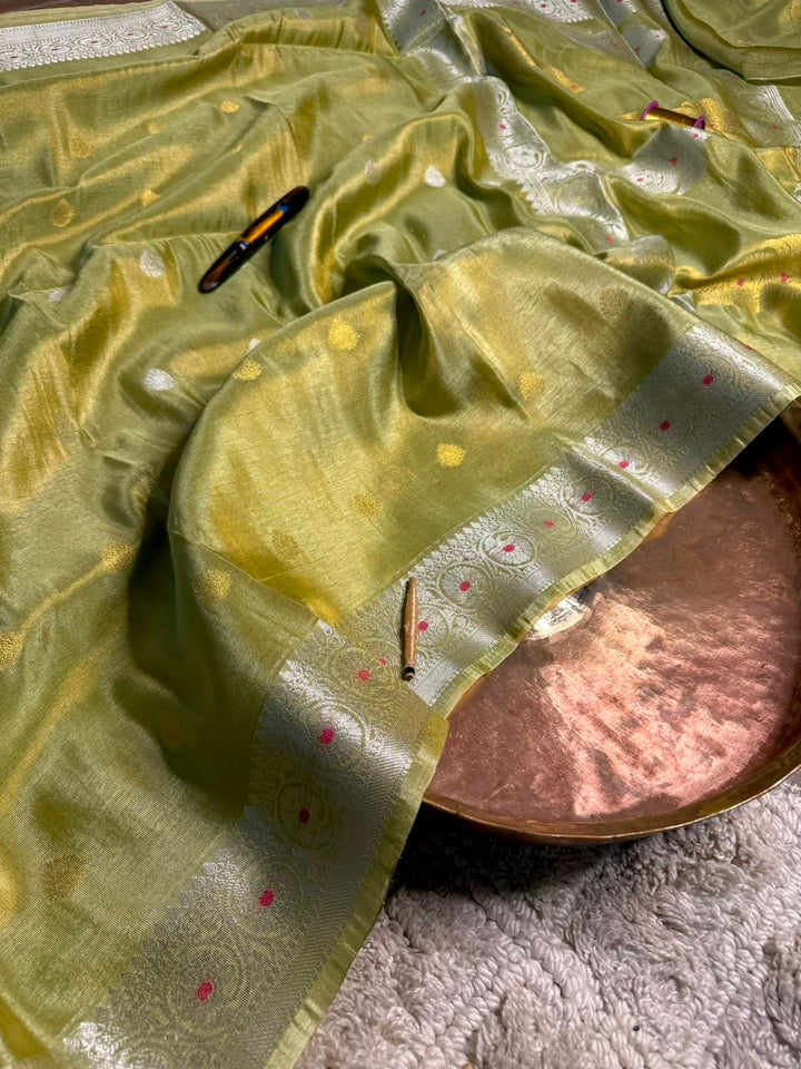 Minted Green Soft Breathable Tissue Khaddi Buti Saree
