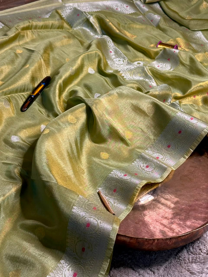 Minted Green Soft Breathable Tissue Khaddi Buti Saree