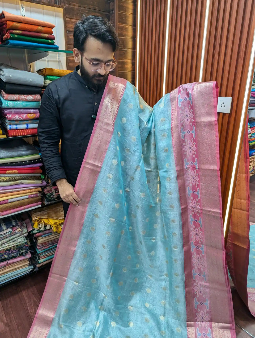 Launching Our Blue Unique Paper Tissue Crush Saree