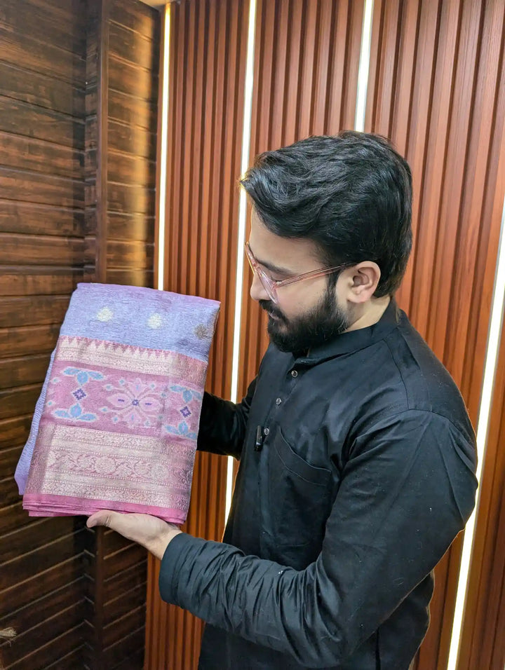 Launching Our Lavender Unique Paper Tissue Crush Saree 