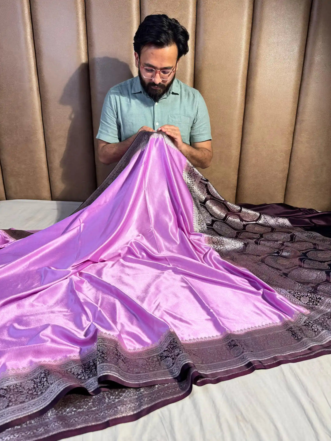 Lavender Banarasi Mashru Katan Silk Saree with Rich Pallu and Blouse