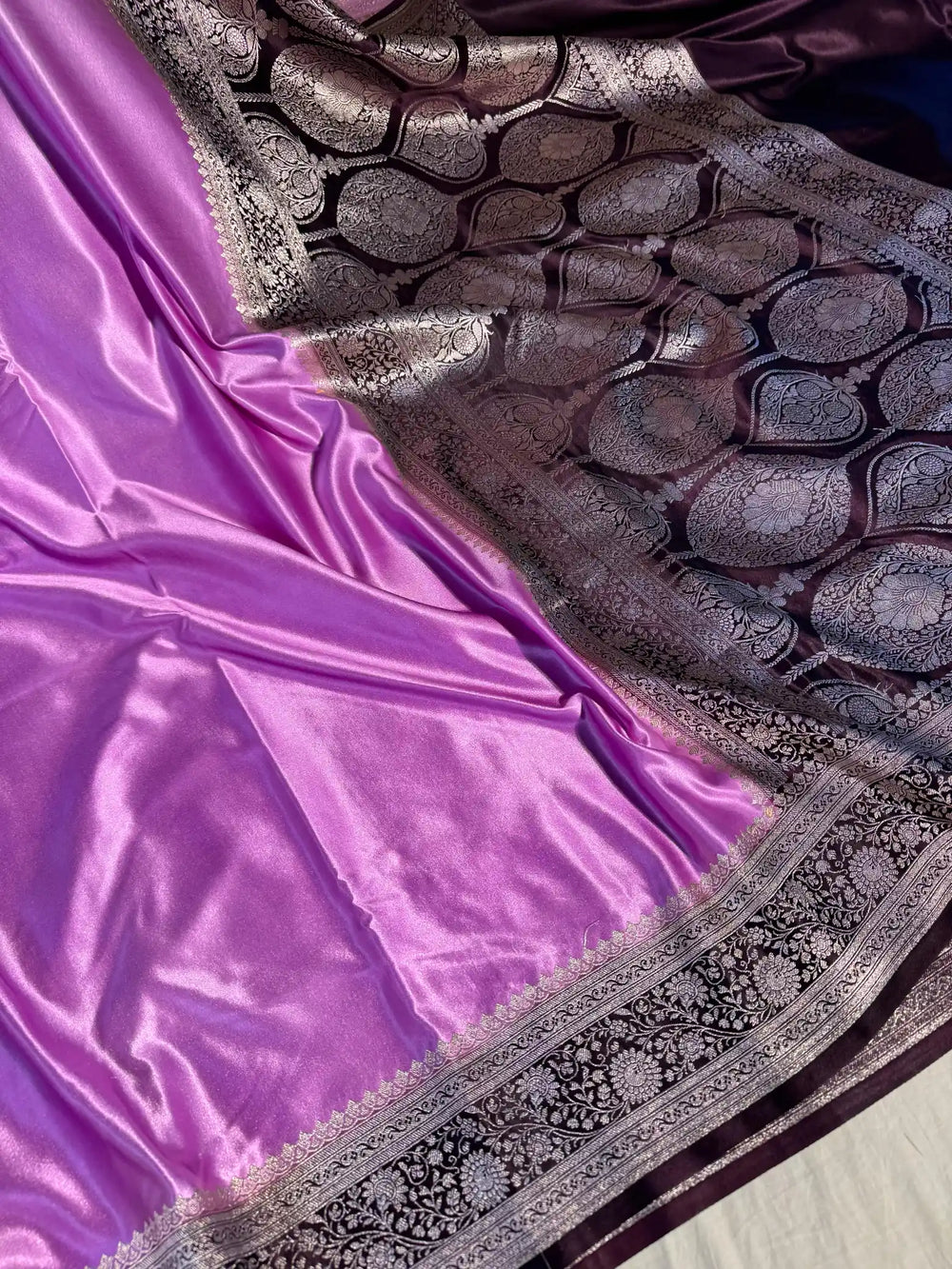 Lavender Banarasi Mashru Katan Silk Saree with Rich Pallu and Blouse