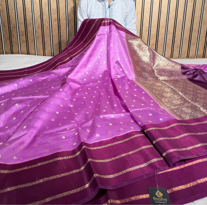 Lavender Contrast Raw Dupion Silk Banarasi Saree 