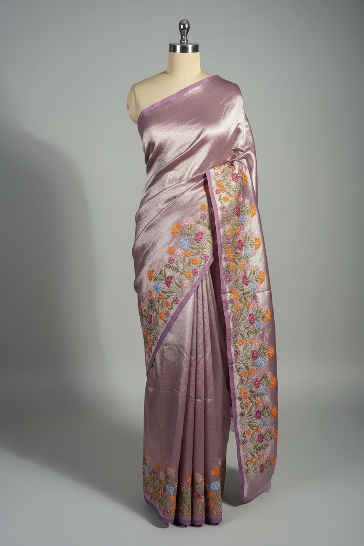 Lavender Designer Tissue Silk Chikankari Work Banarasi Saree