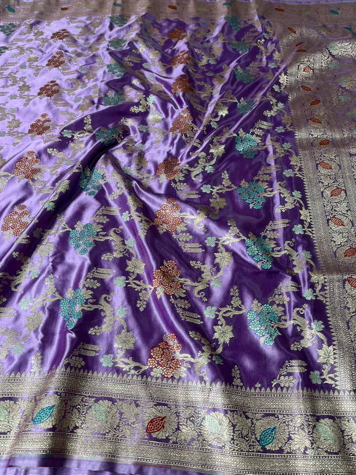Lavender Mashru Katan Silk Alfi Meenakari Banarasi Saree