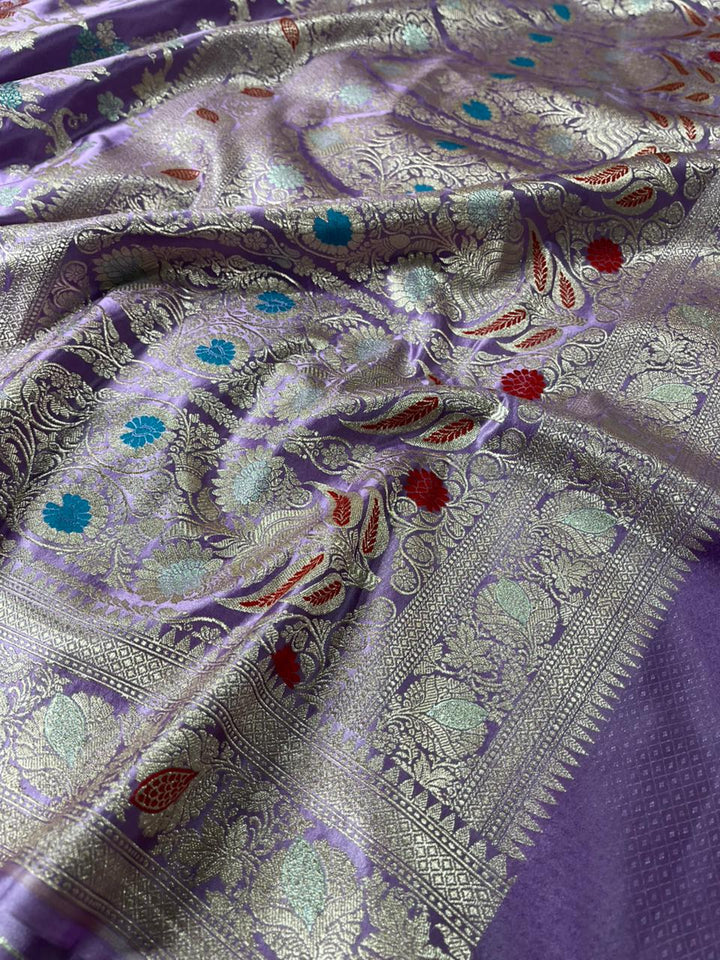 Lavender Mashru Katan Silk Alfi Meenakari Banarasi Saree