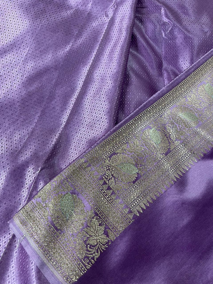 Lavender Mashru Katan Silk Alfi Meenakari Banarasi Saree
