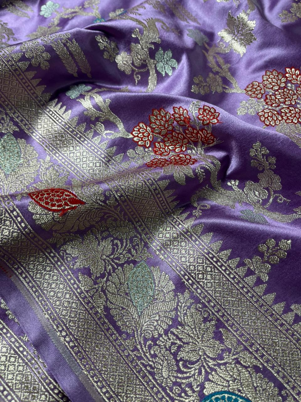 Lavender Mashru Katan Silk Alfi Meenakari Banarasi Saree