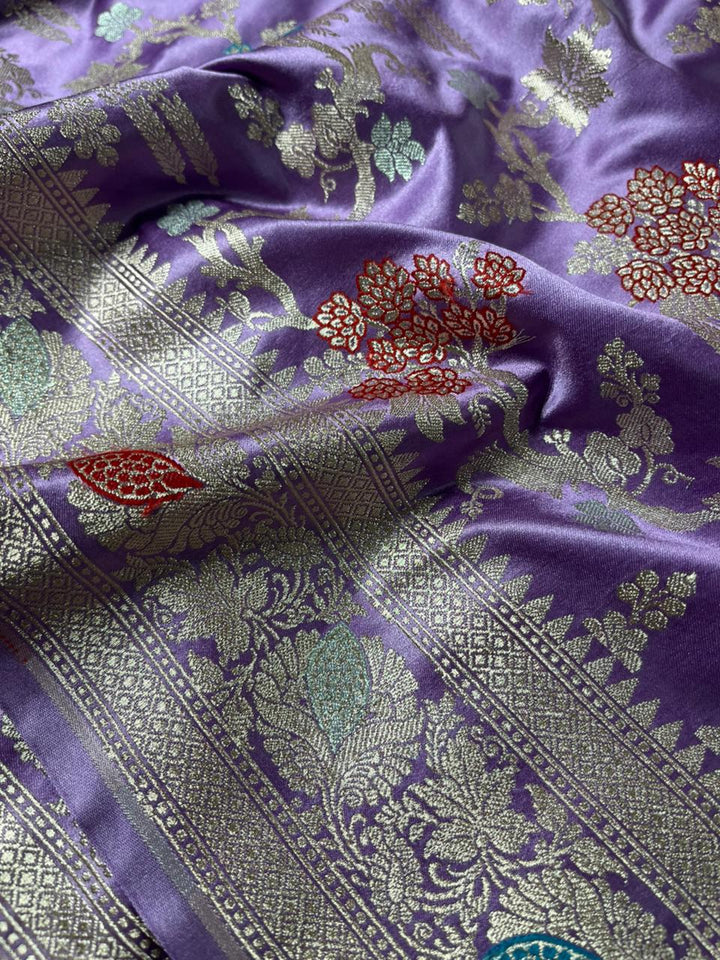 Lavender Mashru Katan Silk Alfi Meenakari Banarasi Saree