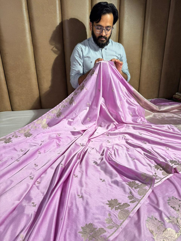 Lavender Pink Mashru Katan Silk Traditional Banarasi Saree