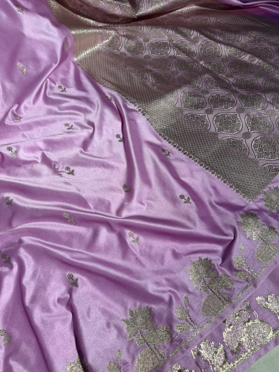 Lavender Pink Mashru Katan Silk Traditional Banarasi Saree