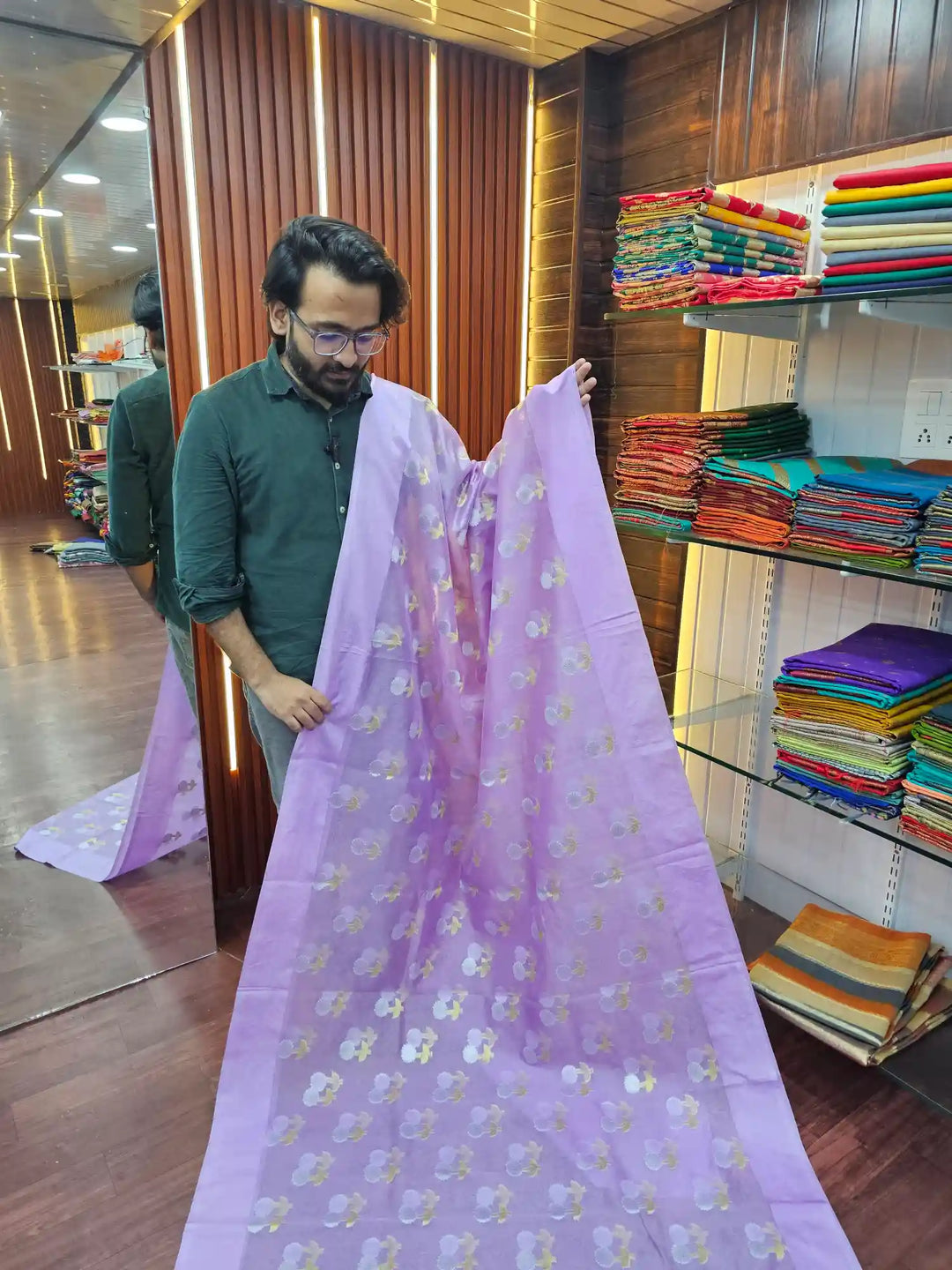 Lavender Colour Premium-georgette-banarasi-silk