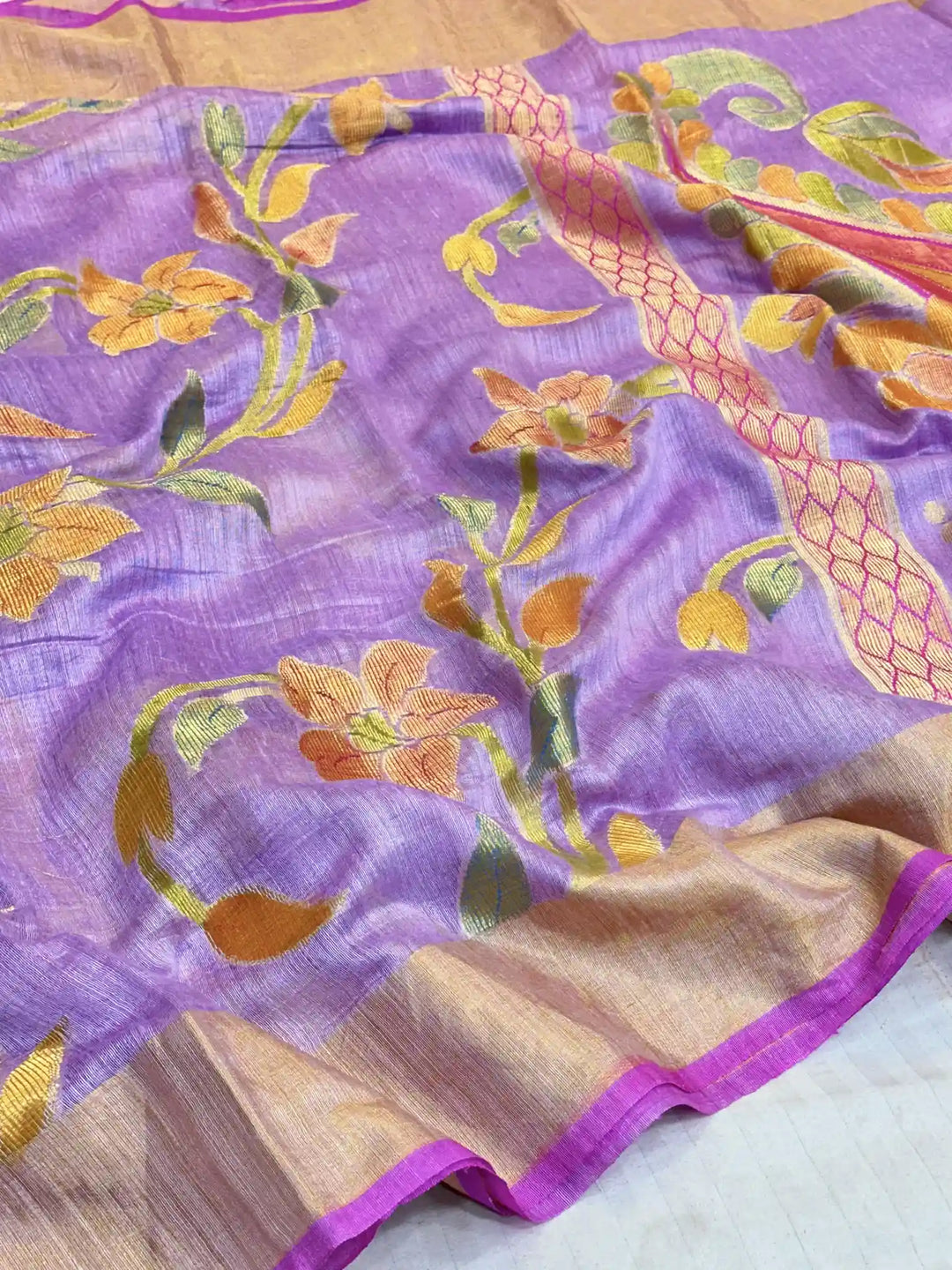 Lavender Pure Matka Silk Floral Banarasi Saree 