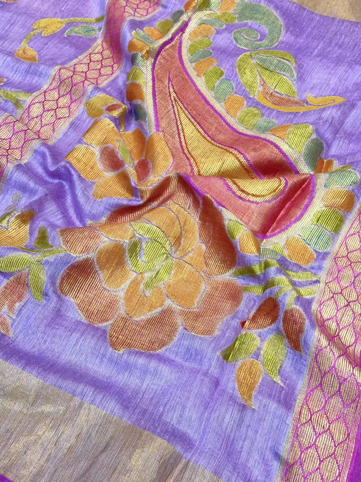 Lavender Pure Matka Silk Floral Banarasi Saree 