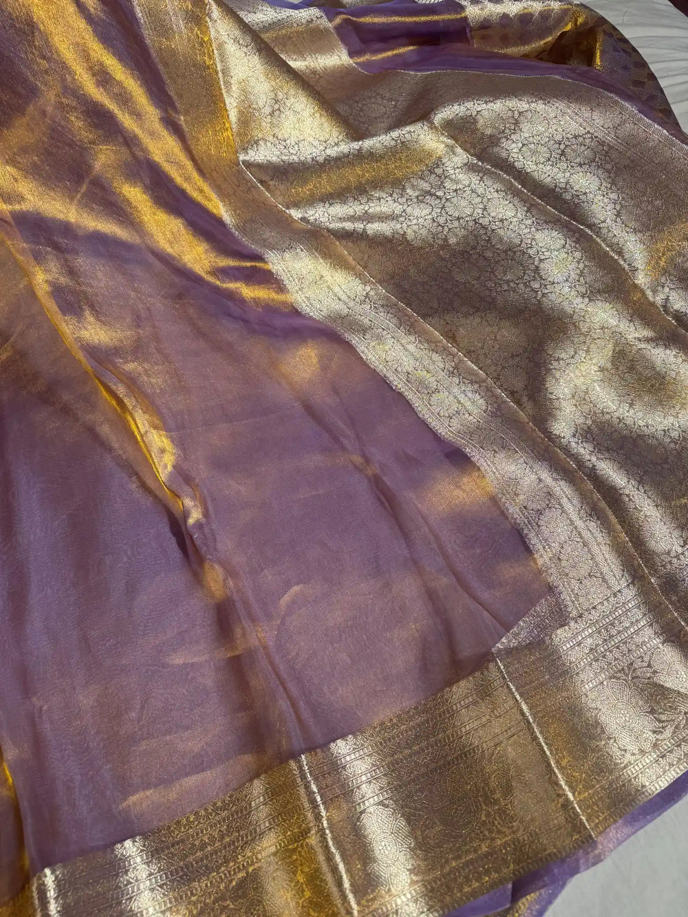 Lavender Pure Tissue Silk Saree with Rich Pallu and Blouse