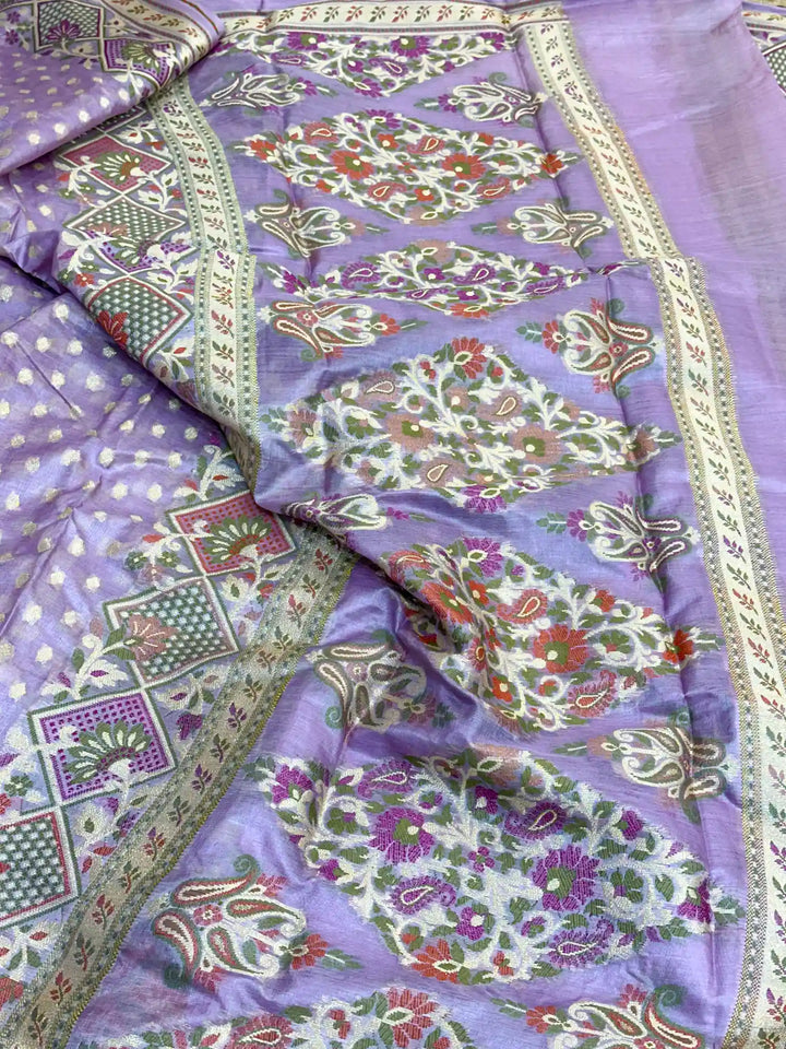 Lavender Pure Tussar Silk Banarasi Saree