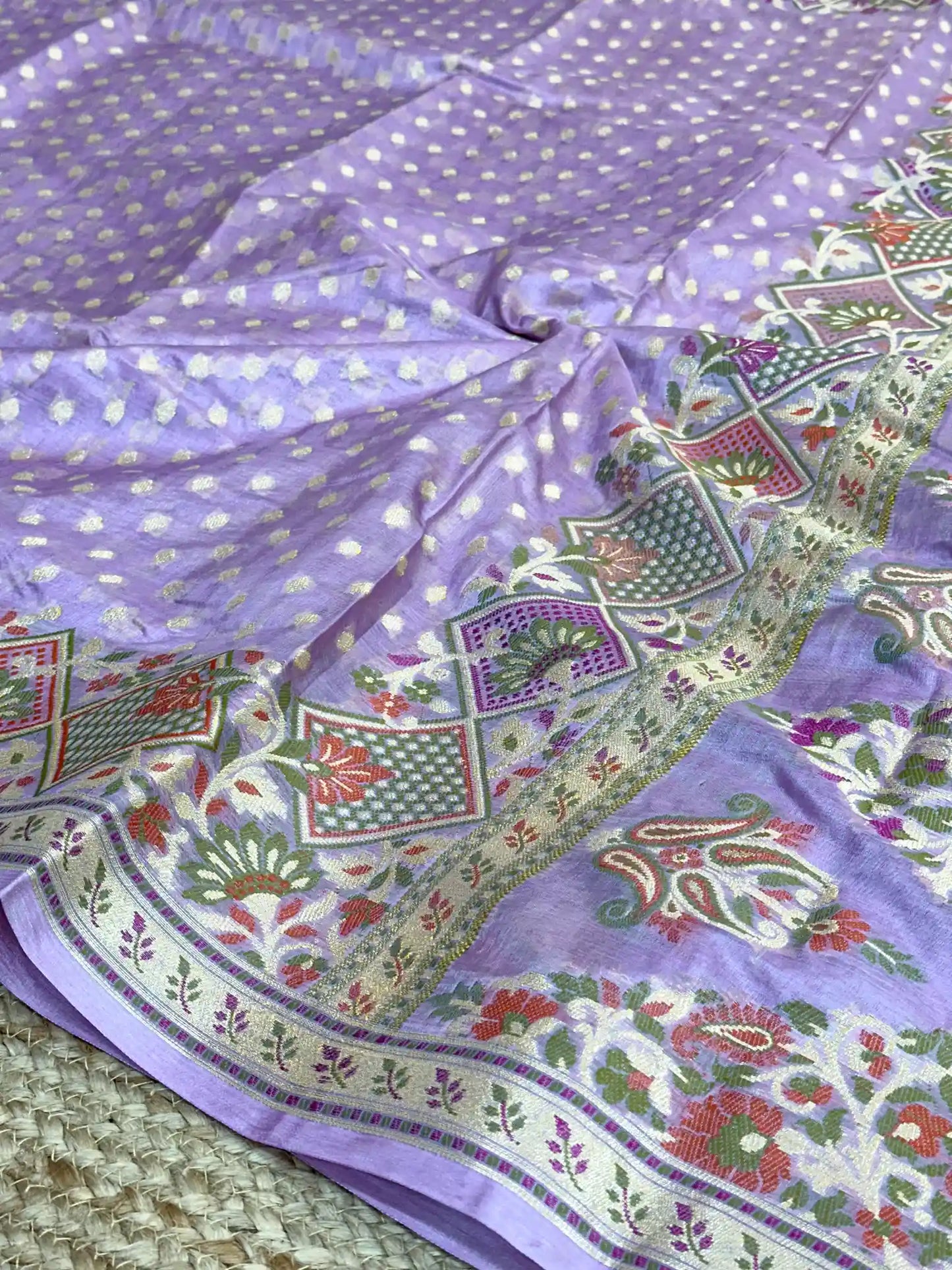 Lavender Pure Tussar Silk Banarasi Saree