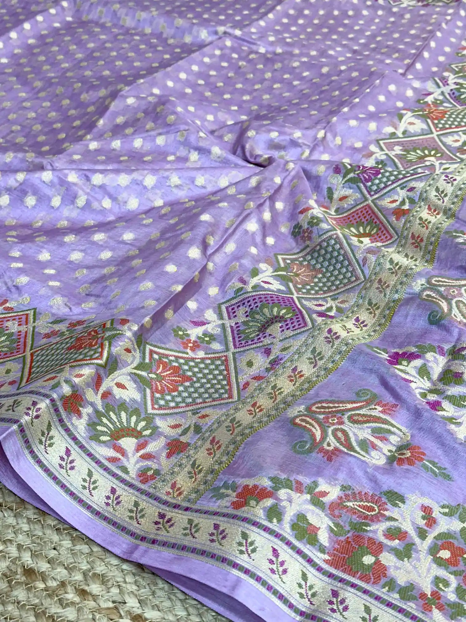 Lavender Pure Tussar Silk Banarasi Saree