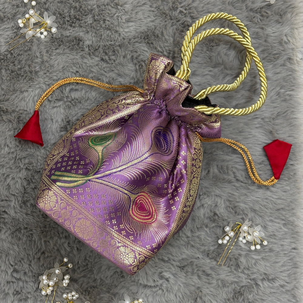 Lavender Shade Banarasi Potli Bags