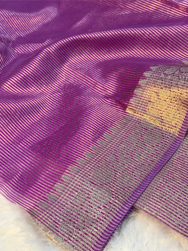 Lavender Tissue Silk Chikankari Embroidery Work Banarasi Saree