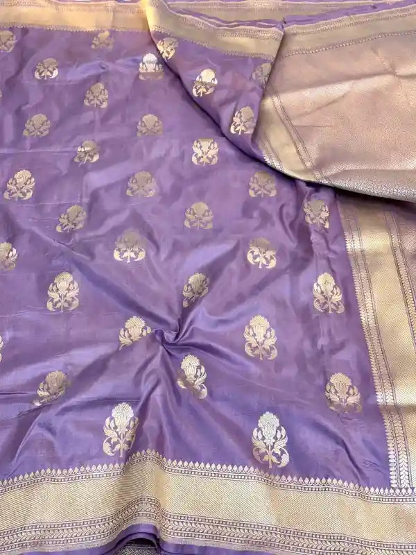 Lavender Zari Buta Weave Pure Katan Silk Saree