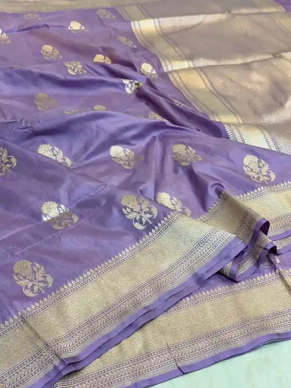 Lavender Zari Buta Weave Pure Katan Silk Saree