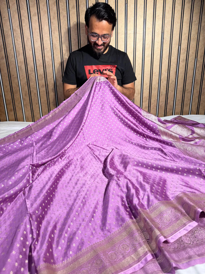 Lavender Eccentric Mashru Katan Silk Banarasi Saree