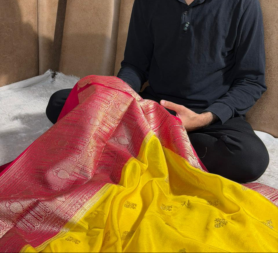 Lemon Rani Chinia silk eccentric Banarasi Saree
