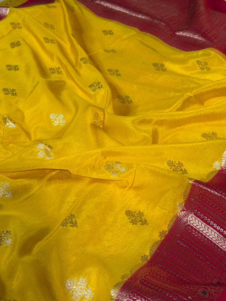 Lemon Rani Chinia silk eccentric Banarasi Saree
