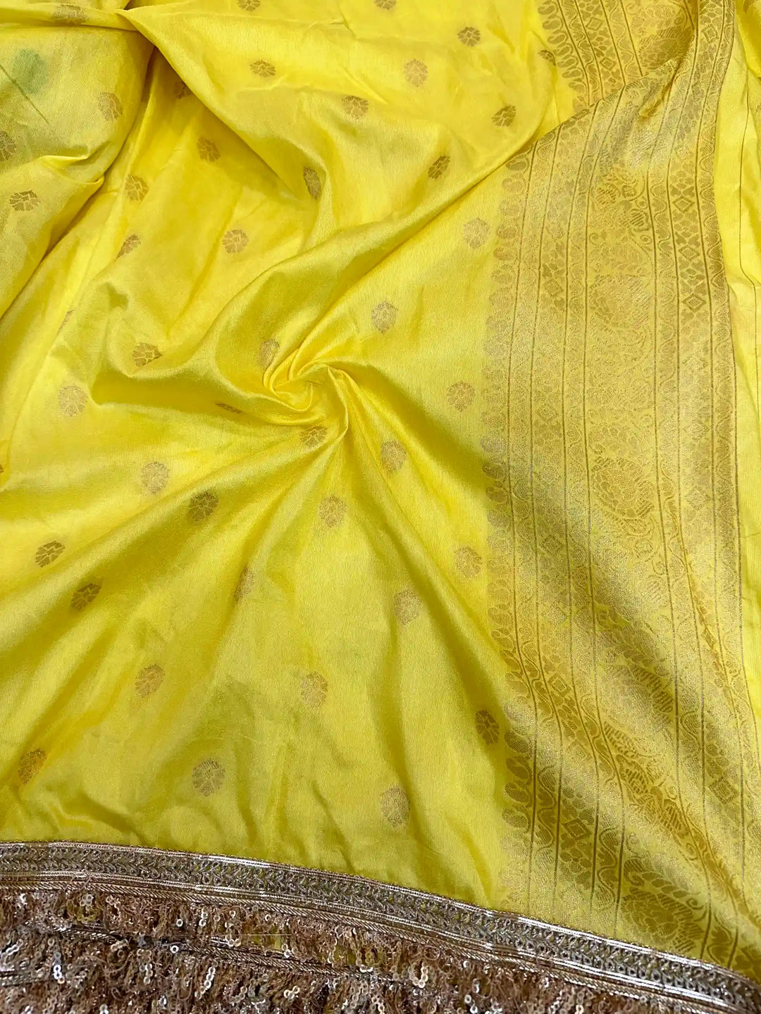 Premium Yellow Chiniya Silk Saree with Popular Lace Work