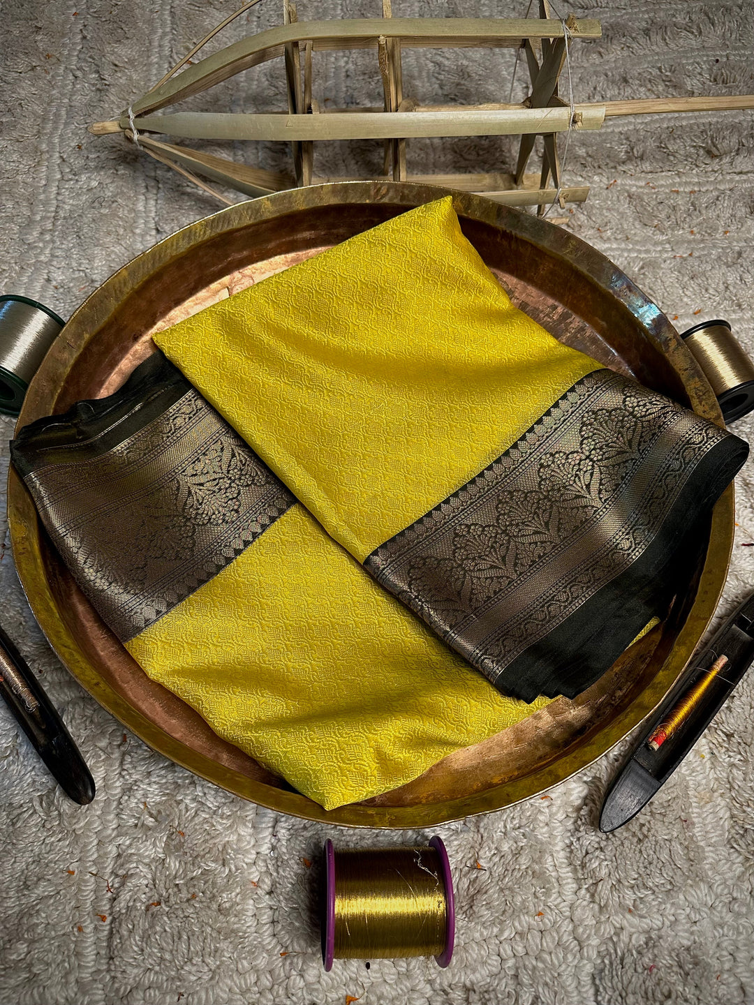 Lemon Yellow Kora Muslin Banarasi Saree