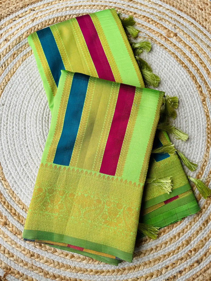 Lemon Green Soft Kanjivaram Silk Saree