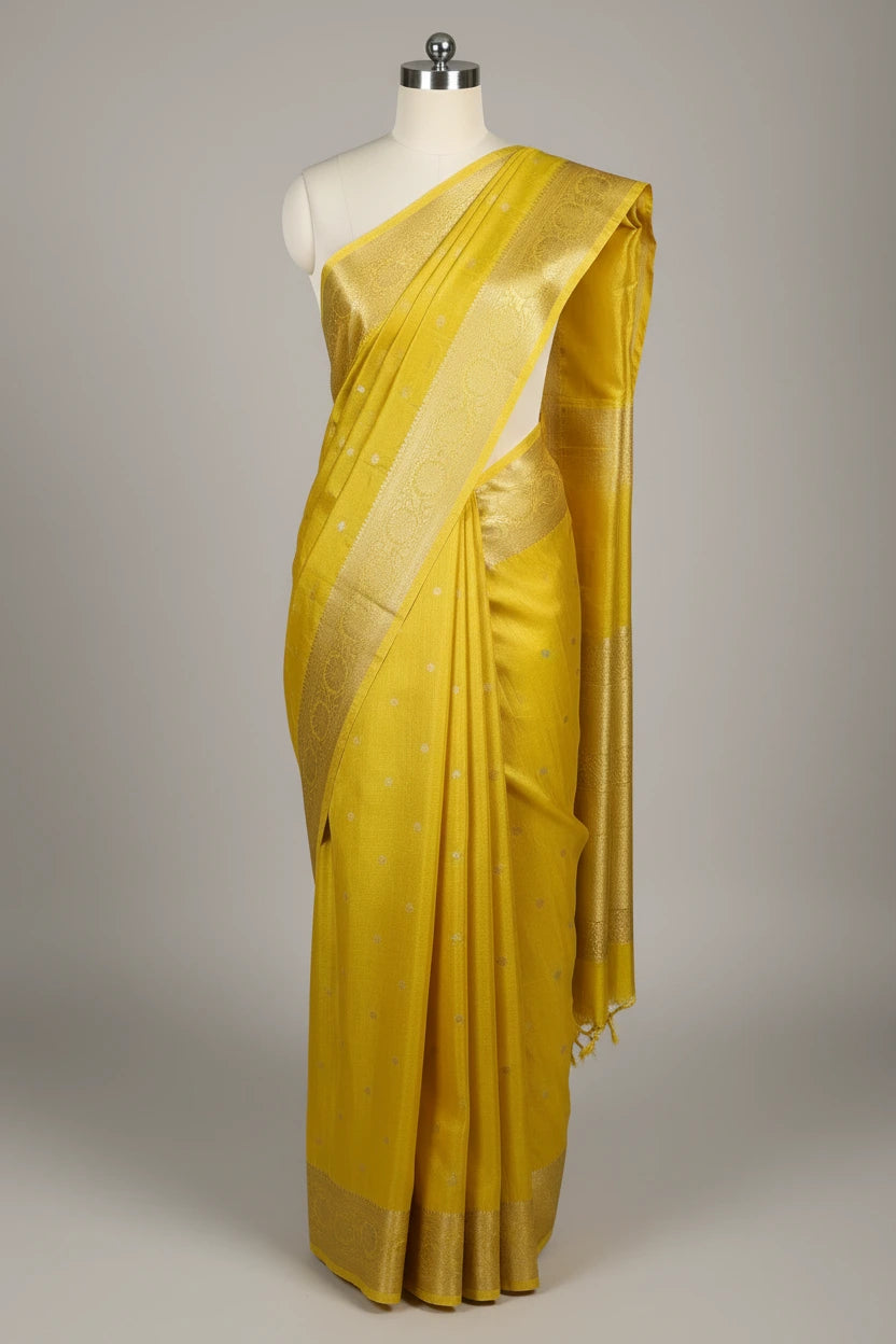 Lemon Yellow Breathable Soft Tissue Silk Banarasi Saree