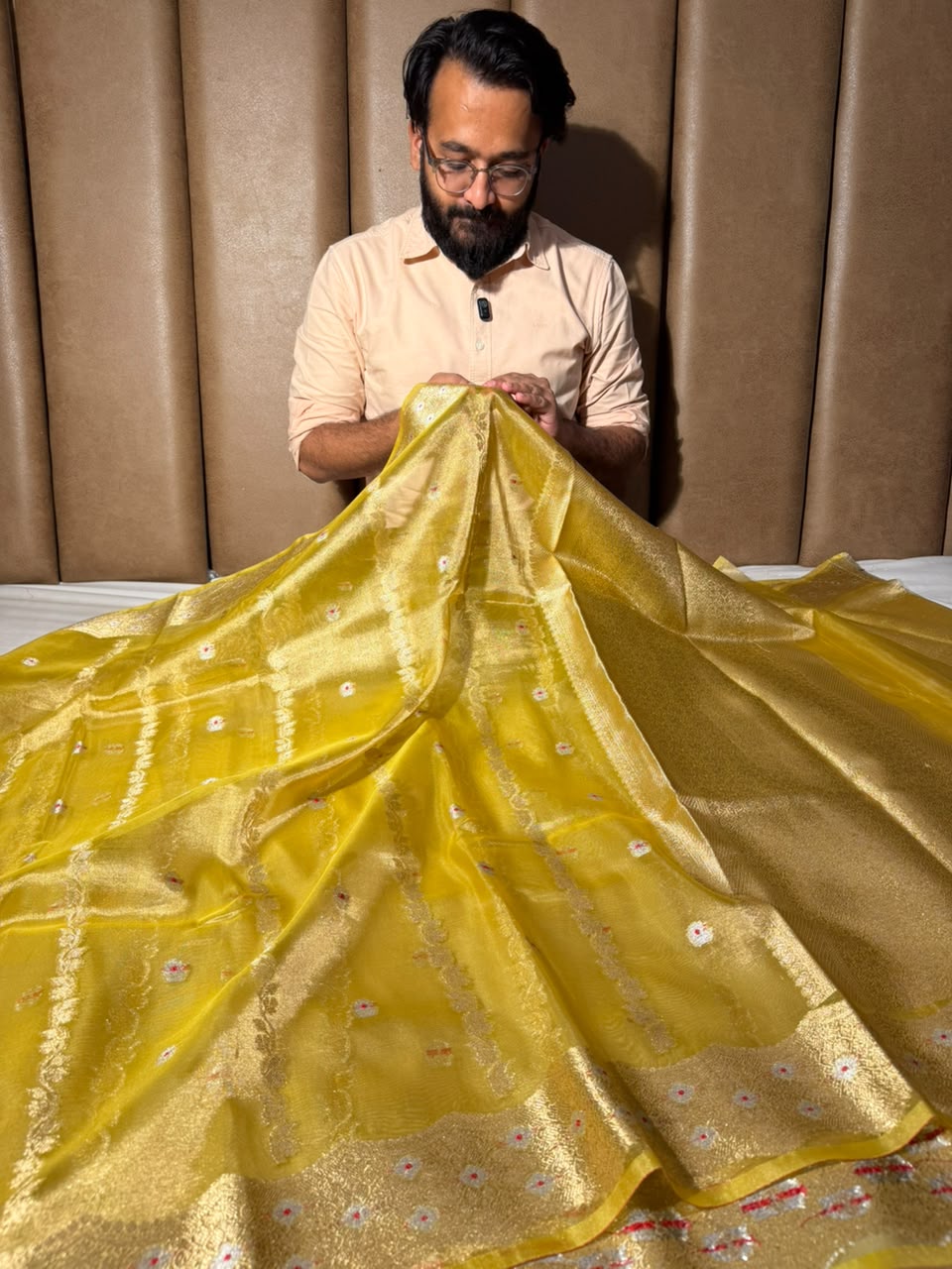 Lemon Yellow Contemporary Kora Tissue Silk Banarasi Saree