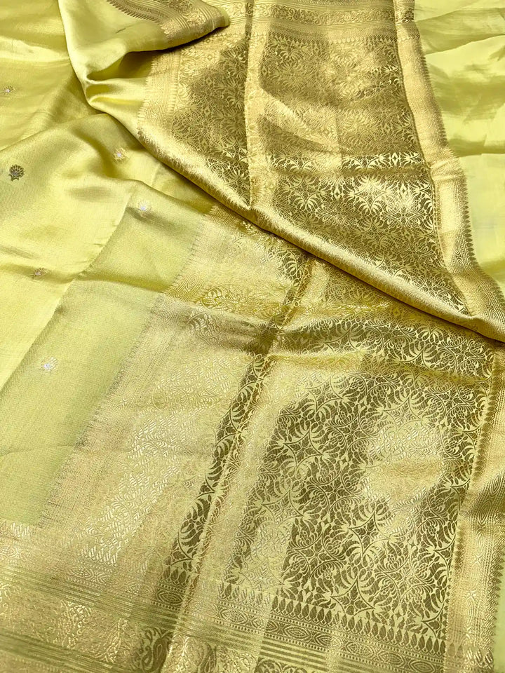 Lemon Yellow Raw Mango Silk Banarasi Saree