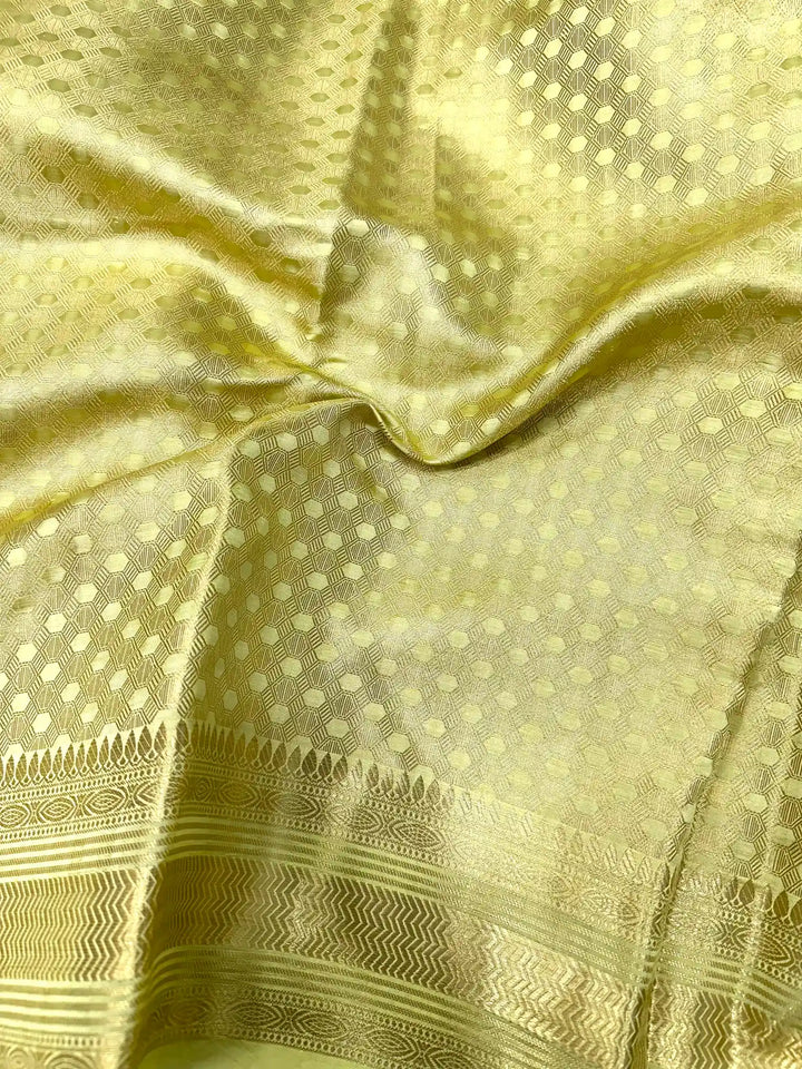 Lemon Yellow Raw Mango Silk Banarasi Saree