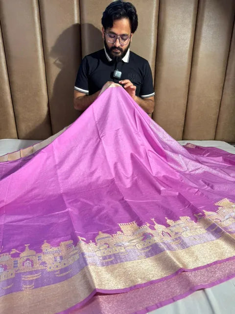 Lavender Georgette Silk Ghat Pattern Banarasi Saree