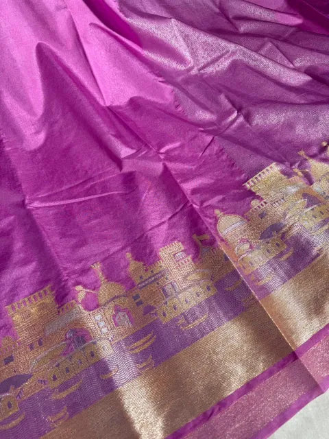 Lavender Georgette Silk Ghat Pattern Banarasi Saree