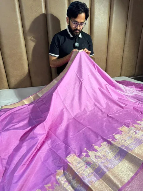Lavender Georgette Silk Ghat Pattern Banarasi Saree