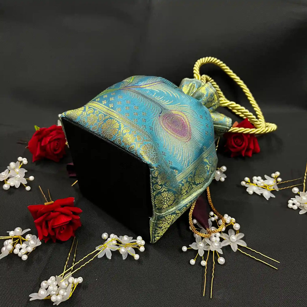 Light Blue Banarasi Potli Bags