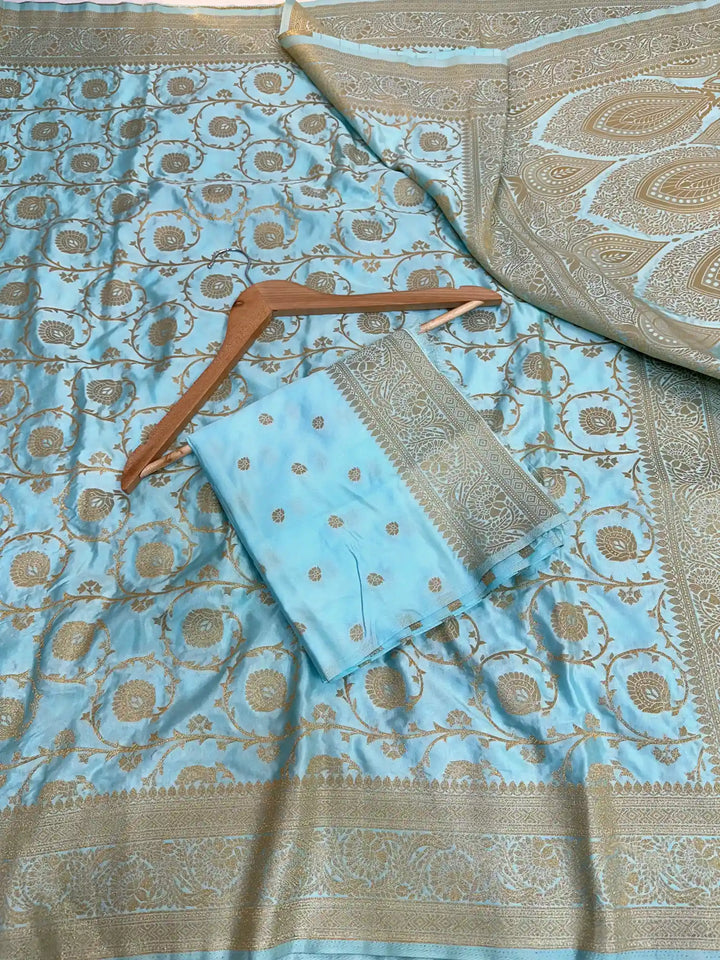 Light Blue Mashru Katan Silk Floral Jaal Banarasi Saree