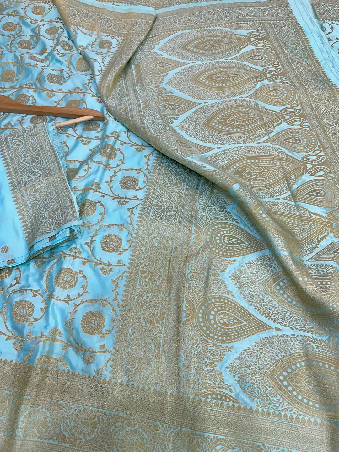 Light Blue Mashru Katan Silk Floral Jaal Banarasi Saree