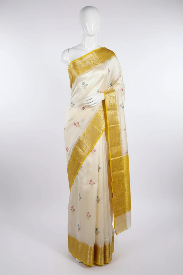 Light Cream Pure Mango Katan Silk Meenakari Buta Banarasi Saree