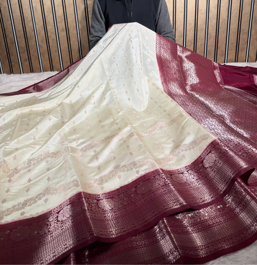 Light Cream Raw Chinia Silk Intricate Banarasi Saree
