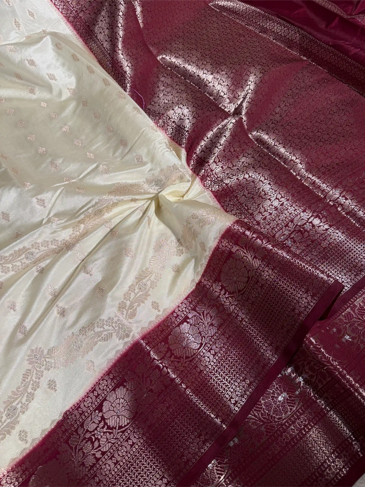 Light Cream Raw Chinia Silk Intricate Banarasi Saree