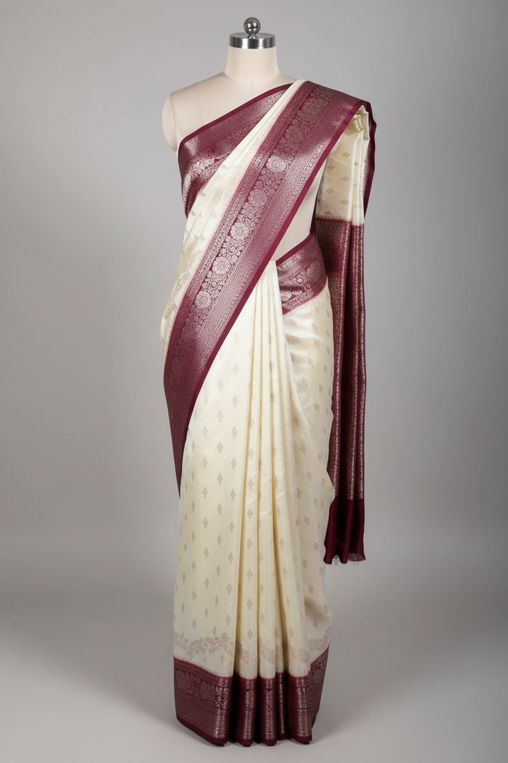 Light Cream Raw Chinia Silk Intricate Banarasi Saree